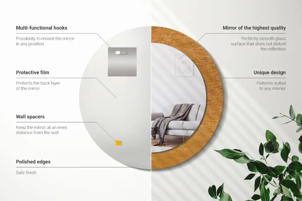 Okrúhle zrkadlo s potlačeným rámom Vintage loftový štýl