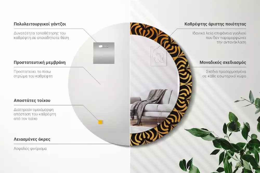 Okrúhle zrkadlo rám s potlačou Mandala