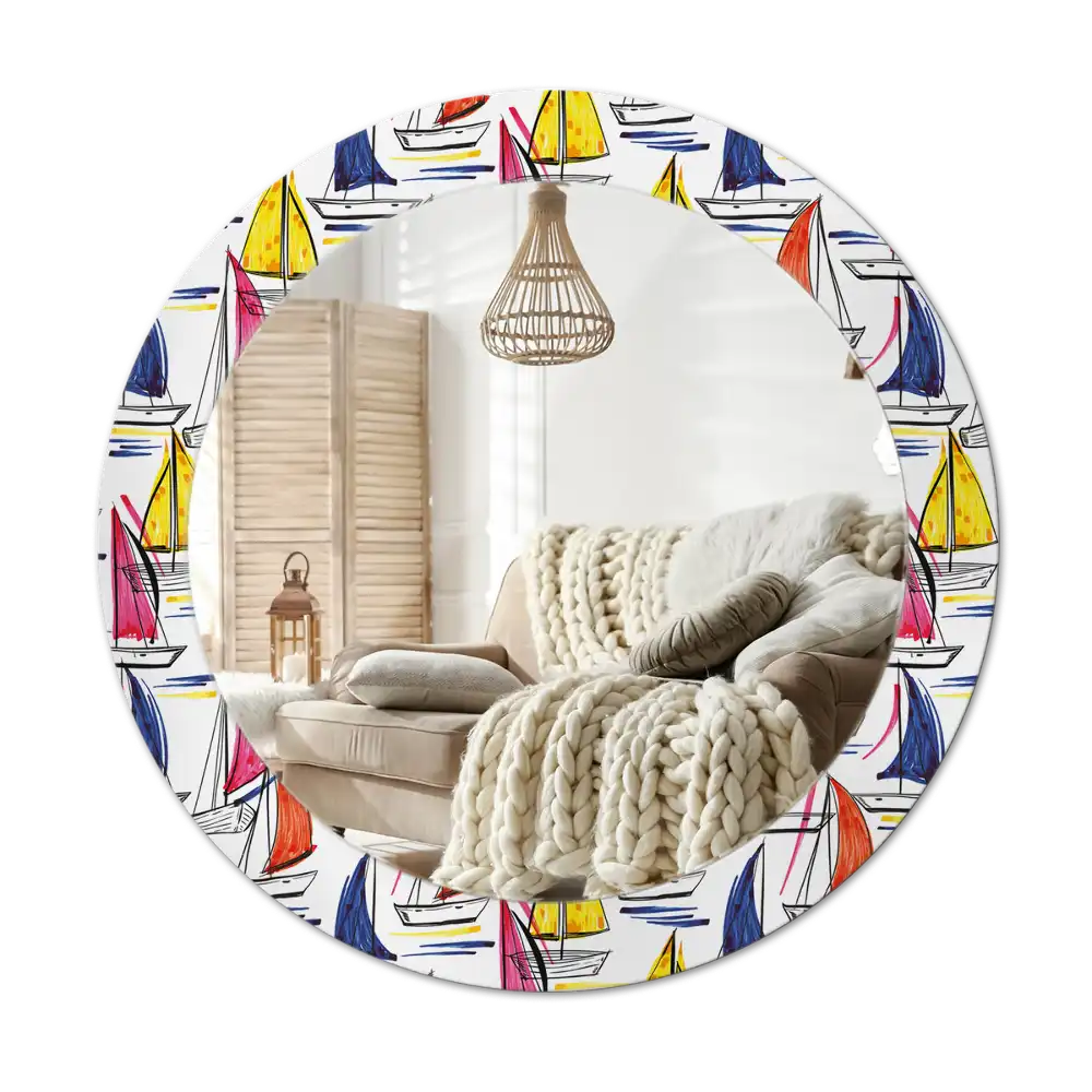 Okrúhle zrkadlo rám s potlačou Farebné lode