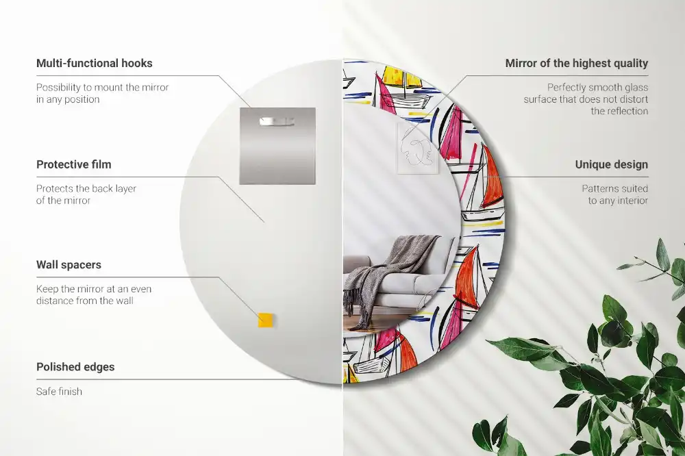 Okrúhle zrkadlo rám s potlačou Farebné lode