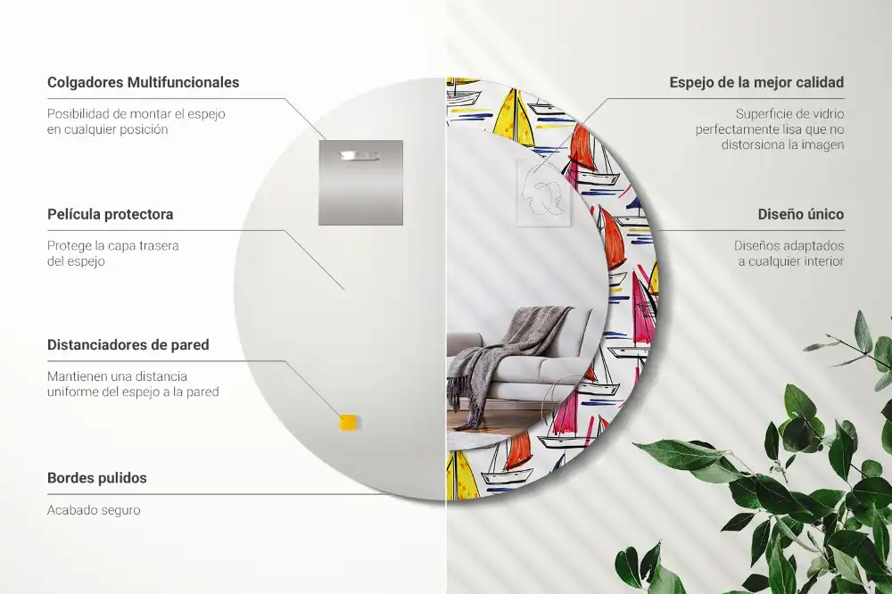 Okrúhle zrkadlo rám s potlačou Farebné lode