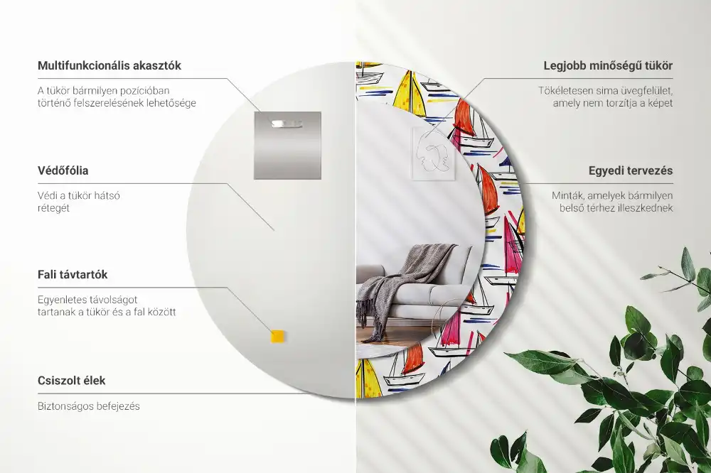 Okrúhle zrkadlo rám s potlačou Farebné lode