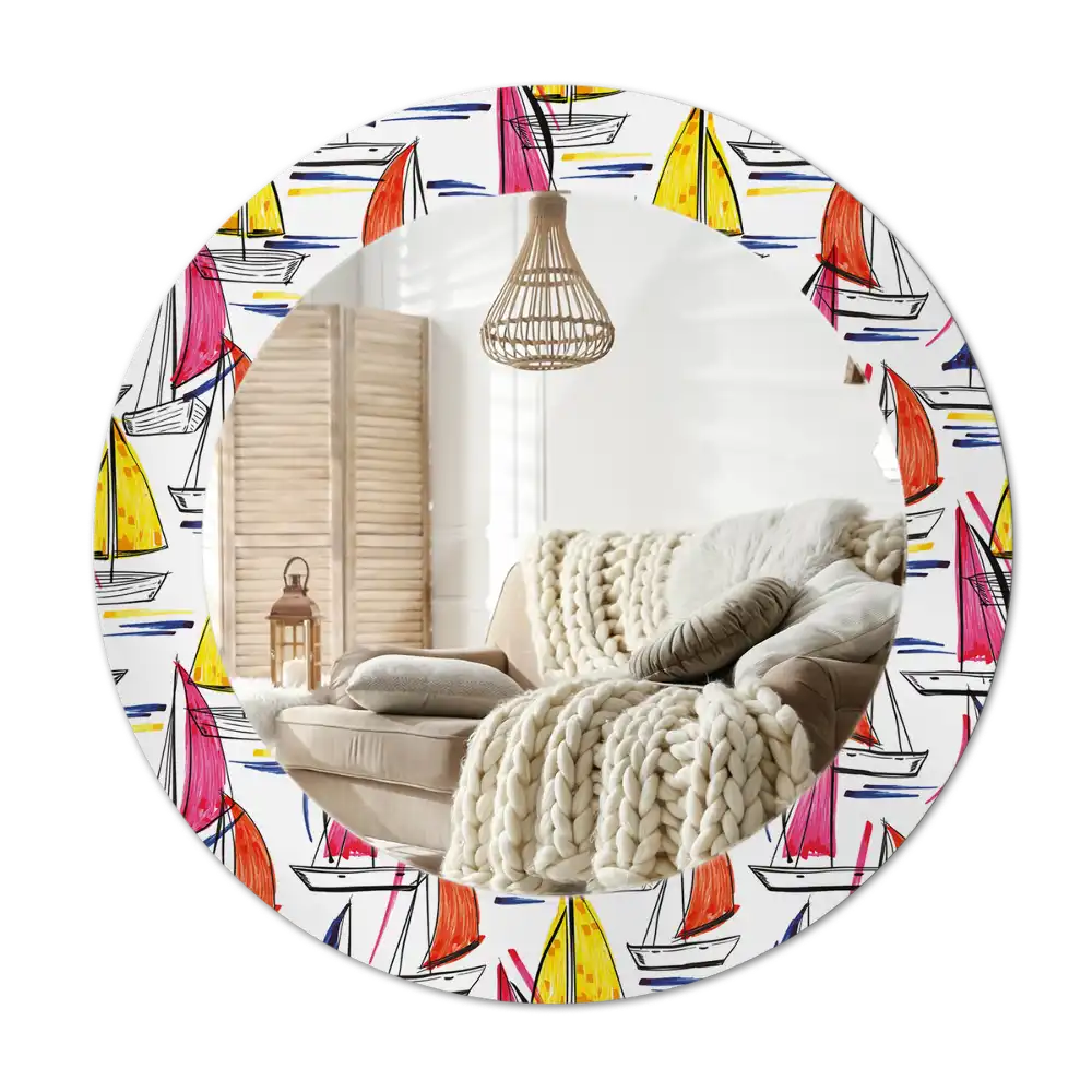 Okrúhle zrkadlo rám s potlačou Farebné lode