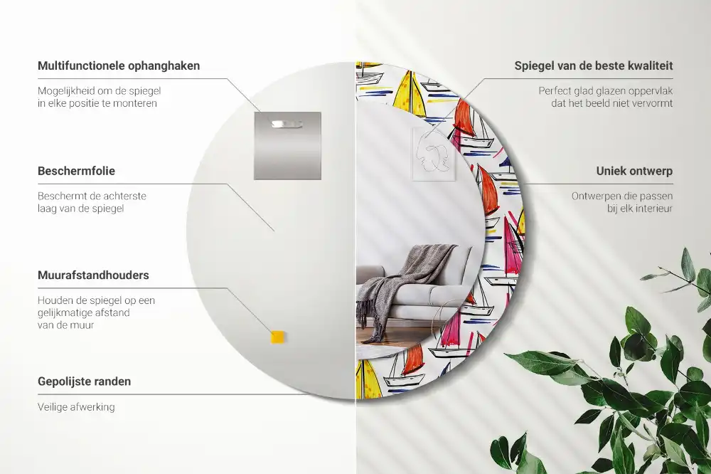 Okrúhle zrkadlo rám s potlačou Farebné lode