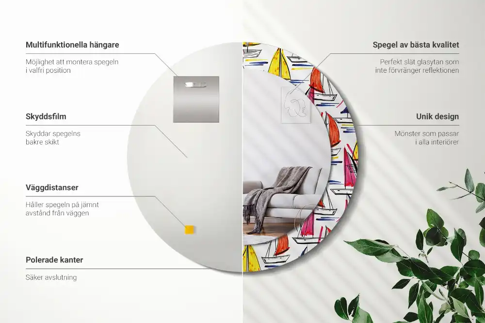 Okrúhle zrkadlo rám s potlačou Farebné lode