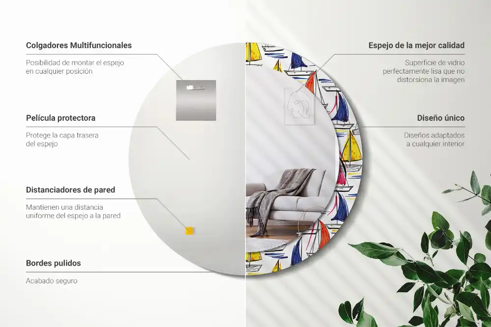 Okrúhle zrkadlo rám s potlačou Farebné lode