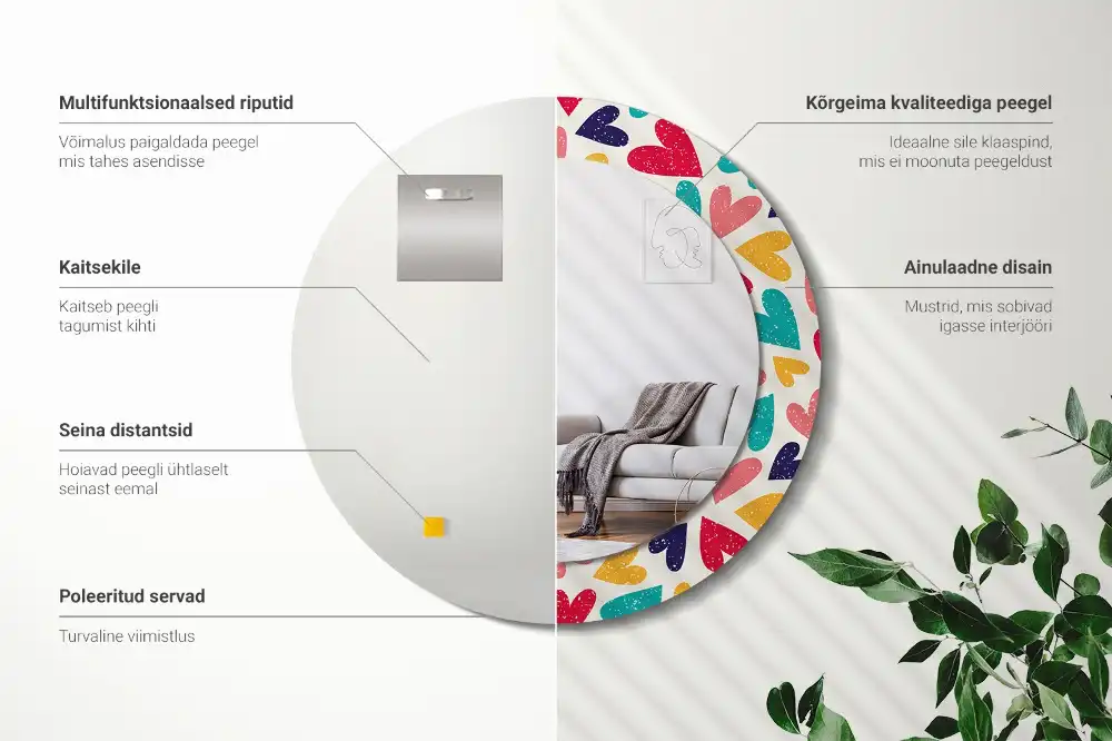 Okrúhle zrkadlo s potlačeným rámom Farebné srdcia