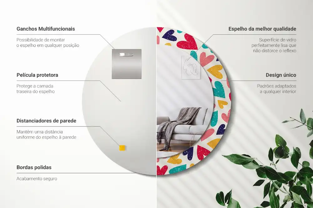 Okrúhle zrkadlo s potlačeným rámom Farebné srdcia