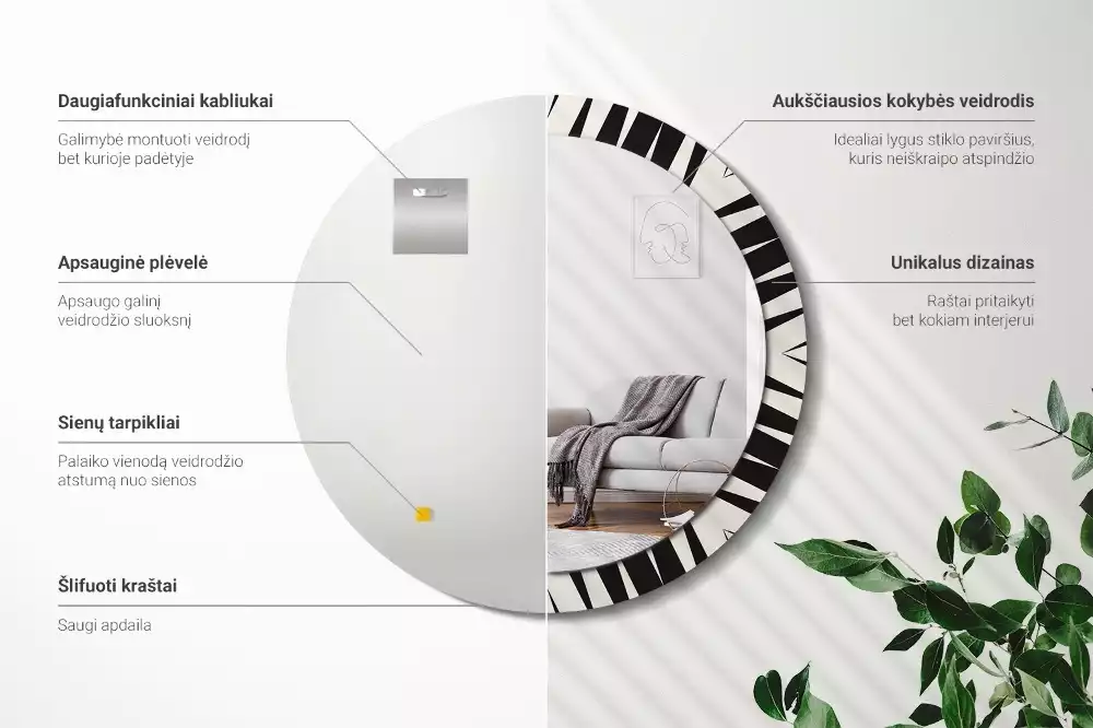 Okrúhle dekoračné zrkadlo na stenu Abstraktná geometria