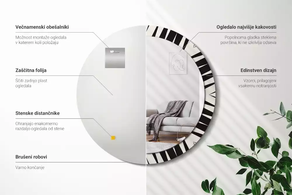 Okrúhle dekoračné zrkadlo na stenu Abstraktná geometria