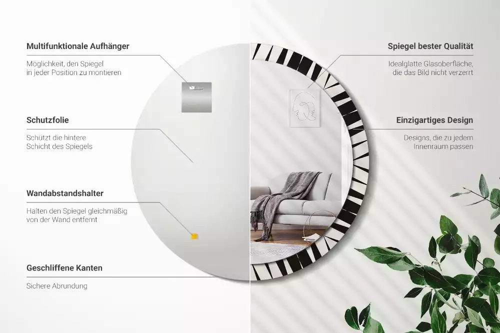 Okrúhle dekoračné zrkadlo na stenu Abstraktná geometria