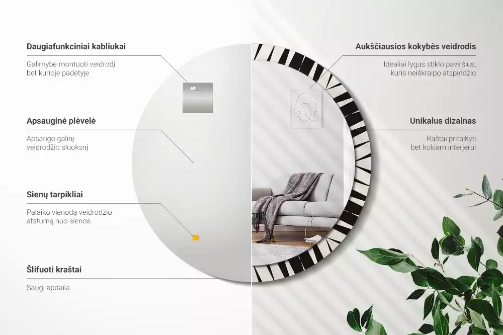 Okrúhle dekoračné zrkadlo na stenu Abstraktná geometria