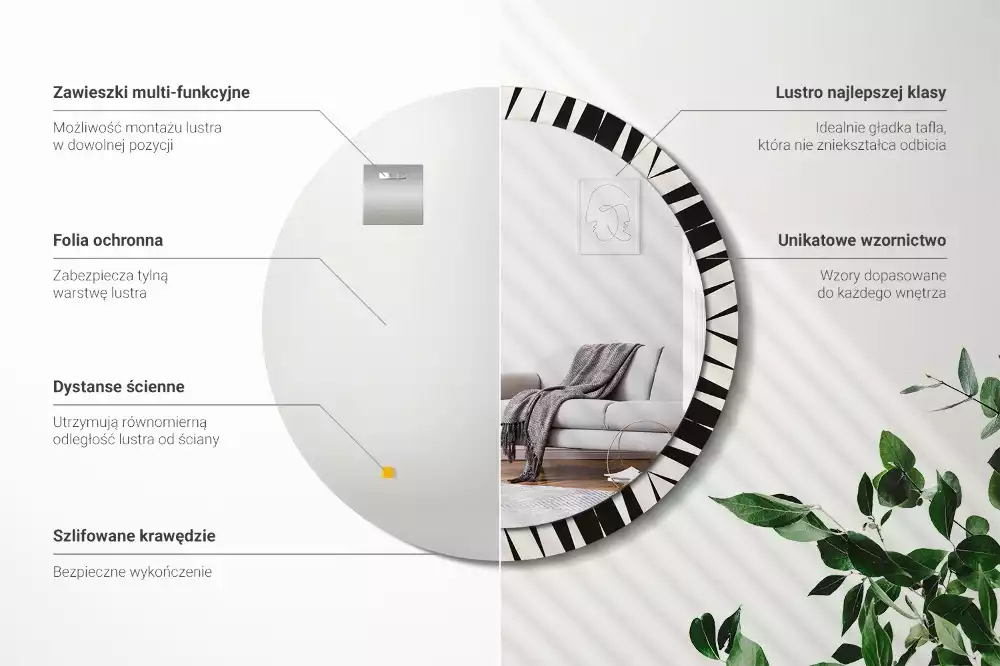 Okrúhle dekoračné zrkadlo na stenu Abstraktná geometria