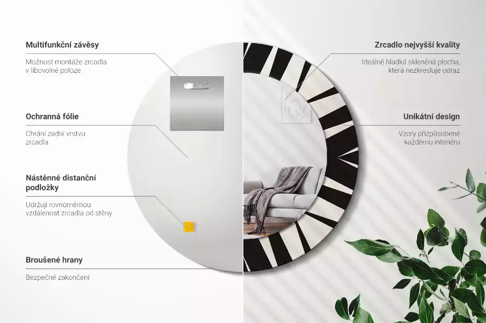Okrúhle dekoračné zrkadlo na stenu Abstraktná geometria