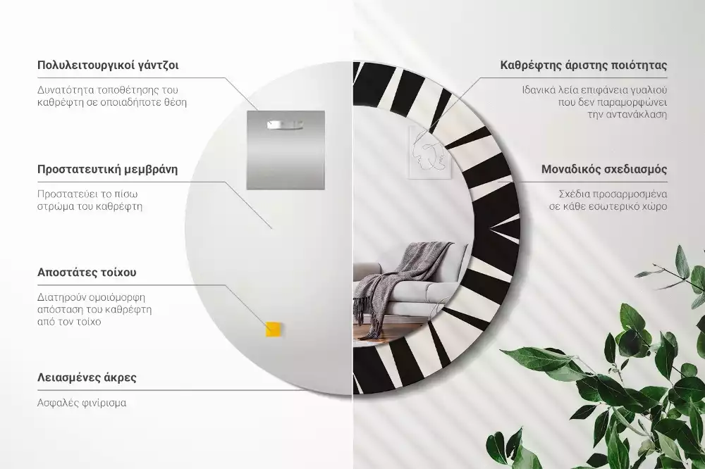Okrúhle dekoračné zrkadlo na stenu Abstraktná geometria