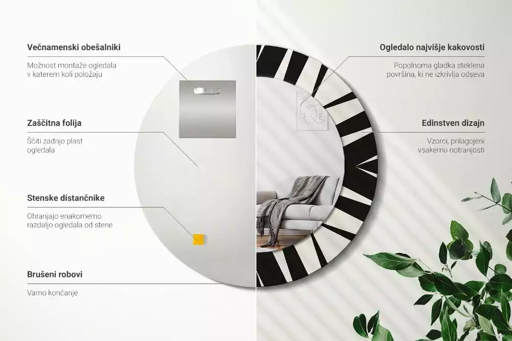 Okrúhle dekoračné zrkadlo na stenu Abstraktná geometria