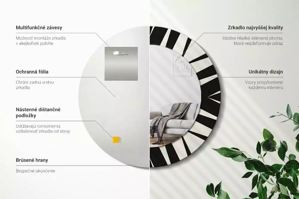 Okrúhle dekoračné zrkadlo na stenu Abstraktná geometria
