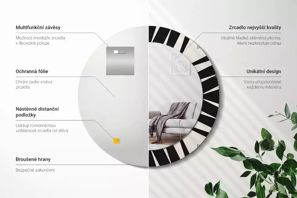 Okrúhle dekoračné zrkadlo na stenu Abstraktná geometria