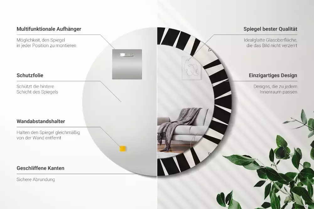 Okrúhle dekoračné zrkadlo na stenu Abstraktná geometria