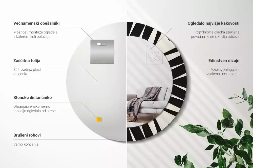 Okrúhle dekoračné zrkadlo na stenu Abstraktná geometria