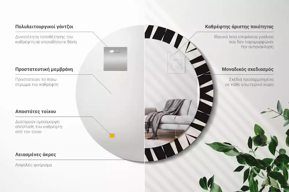 Okrúhle dekoračné zrkadlo na stenu Abstraktná geometria