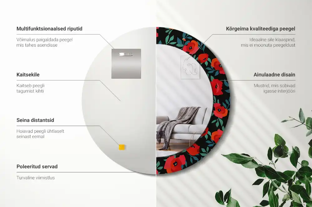 Okrúhle zrkadlo rám s potlačou Červený mak