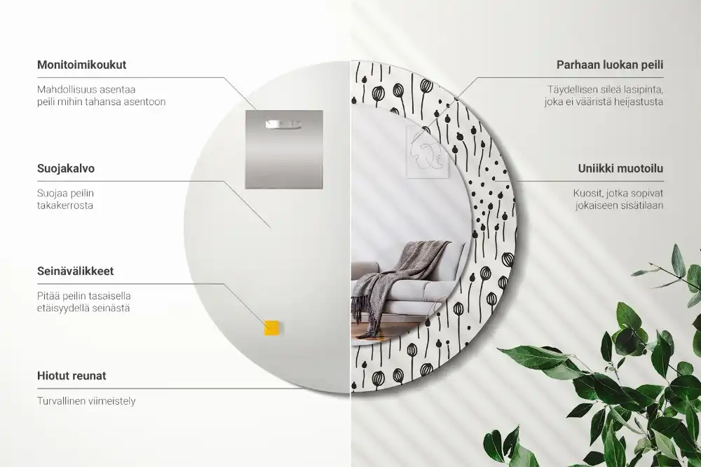 Okrúhle dekoračné zrkadlo na stenu Kresba kvetu