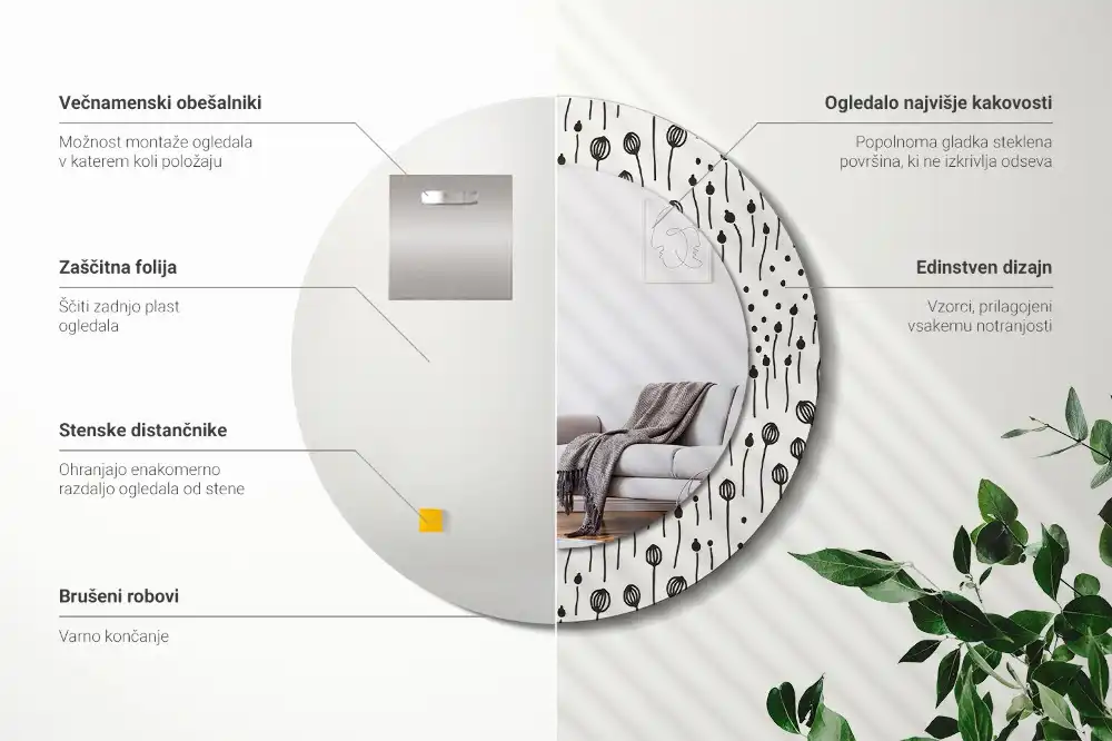 Okrúhle dekoračné zrkadlo na stenu Kresba kvetu
