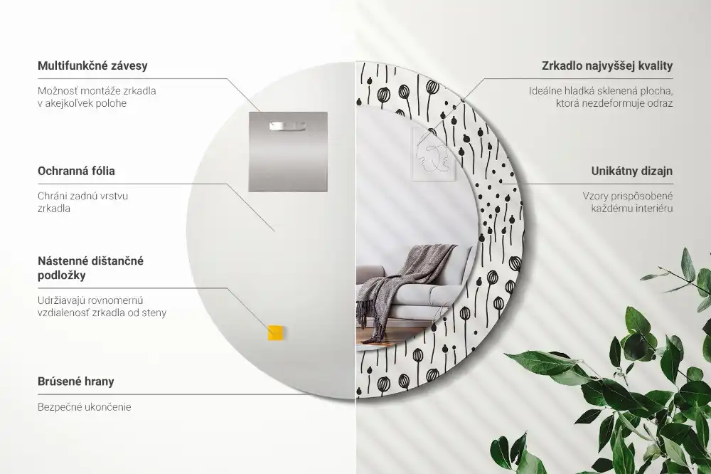 Okrúhle dekoračné zrkadlo na stenu Kresba kvetu