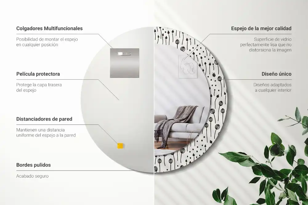 Okrúhle dekoračné zrkadlo na stenu Kresba kvetu