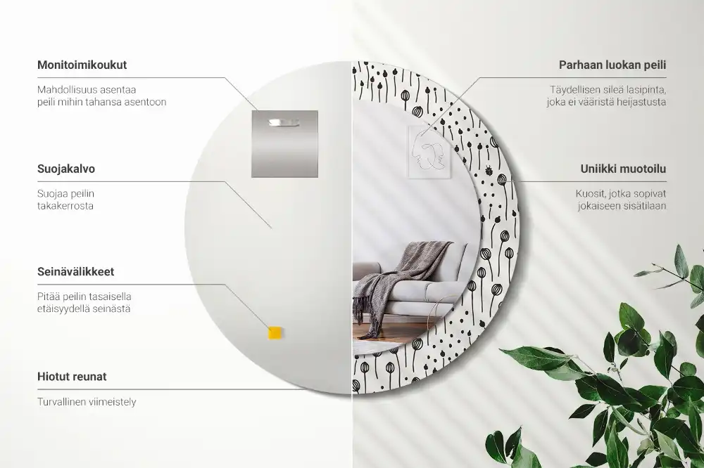 Okrúhle dekoračné zrkadlo na stenu Kresba kvetu