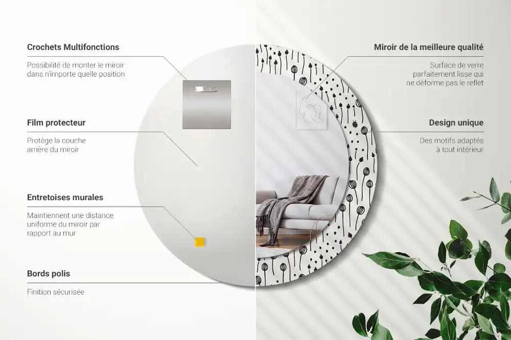 Okrúhle dekoračné zrkadlo na stenu Kresba kvetu