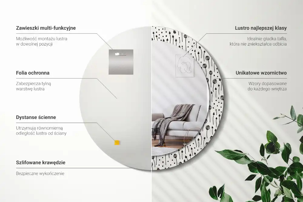 Okrúhle dekoračné zrkadlo na stenu Kresba kvetu