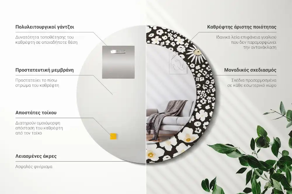 Okrúhle zrkadlo rám s potlačou Sedmokrásky