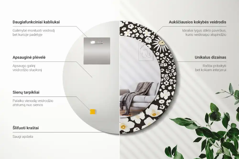 Okrúhle zrkadlo rám s potlačou Sedmokrásky