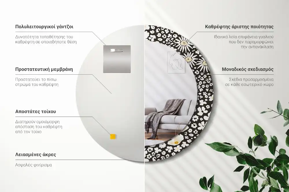 Okrúhle zrkadlo rám s potlačou Sedmokrásky