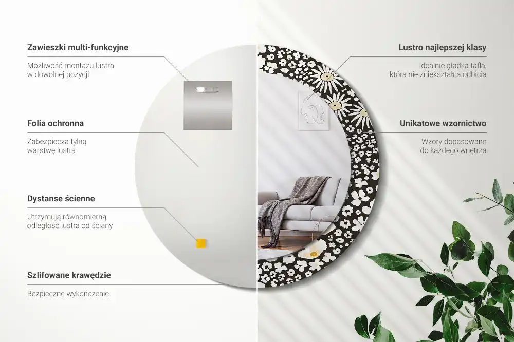 Okrúhle zrkadlo rám s potlačou Sedmokrásky