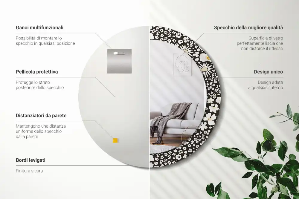 Okrúhle zrkadlo rám s potlačou Sedmokrásky