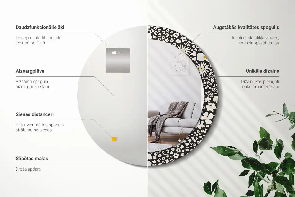 Okrúhle zrkadlo rám s potlačou Sedmokrásky