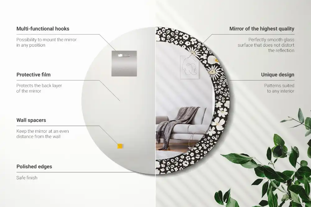 Okrúhle zrkadlo rám s potlačou Sedmokrásky