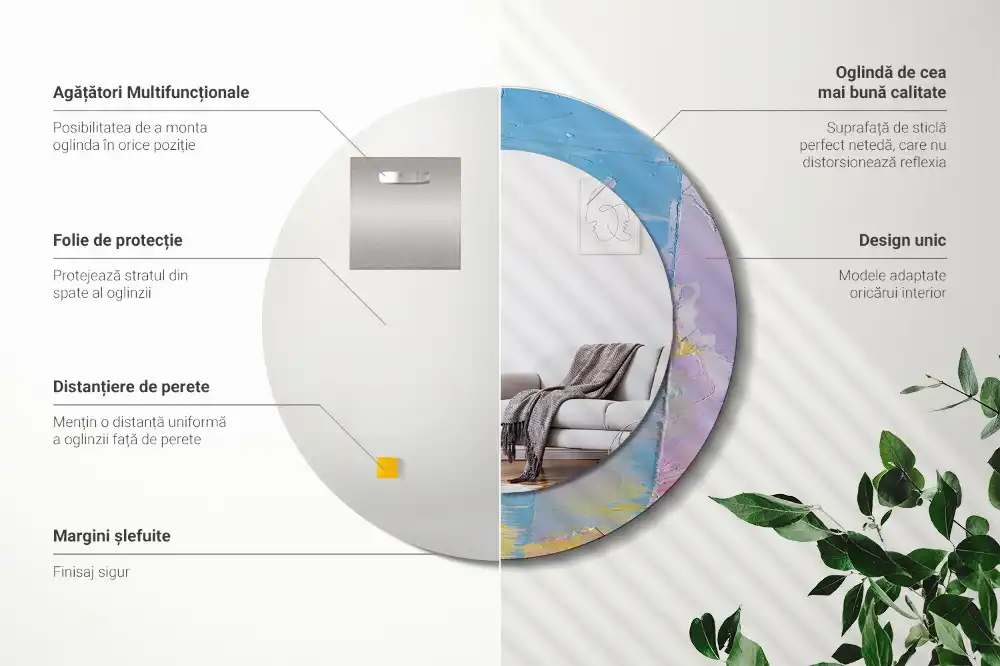 Okrúhle zrkadlo s potlačeným rámom Textúra olejovej farby