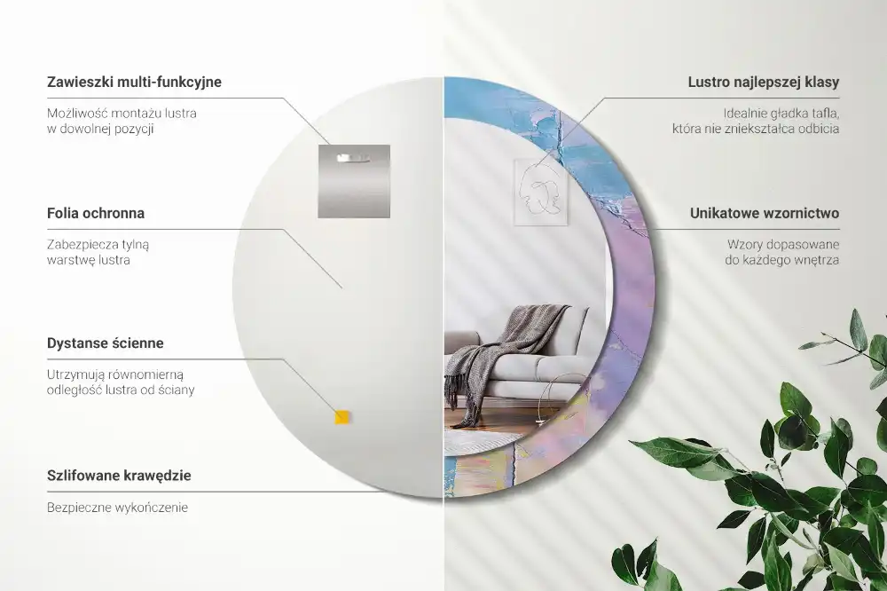 Okrúhle zrkadlo s potlačeným rámom Textúra olejovej farby