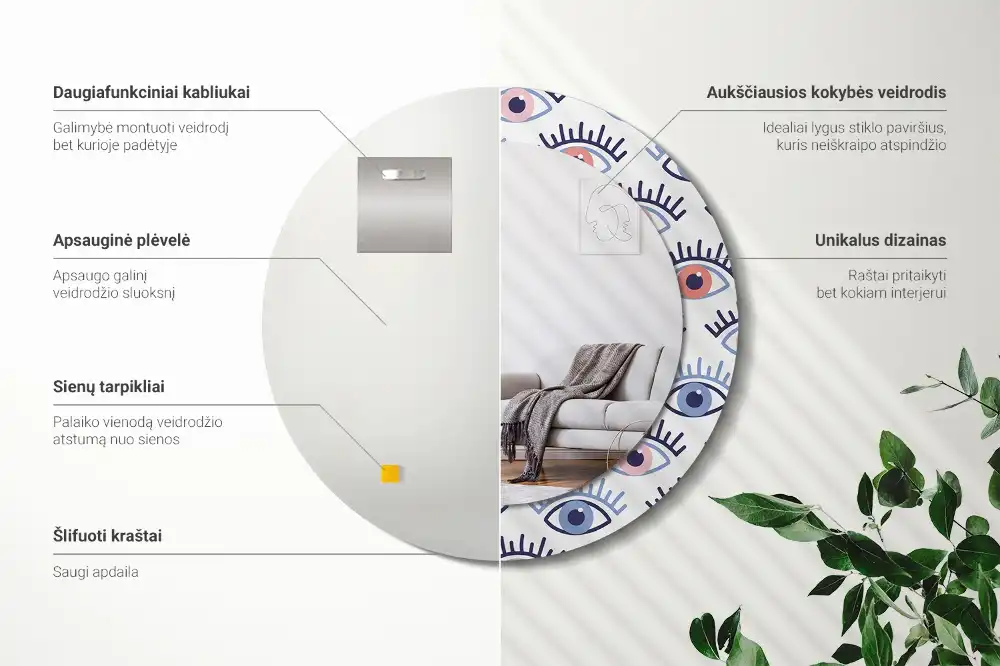 Okrúhle dekoračné zrkadlo na stenu Oči