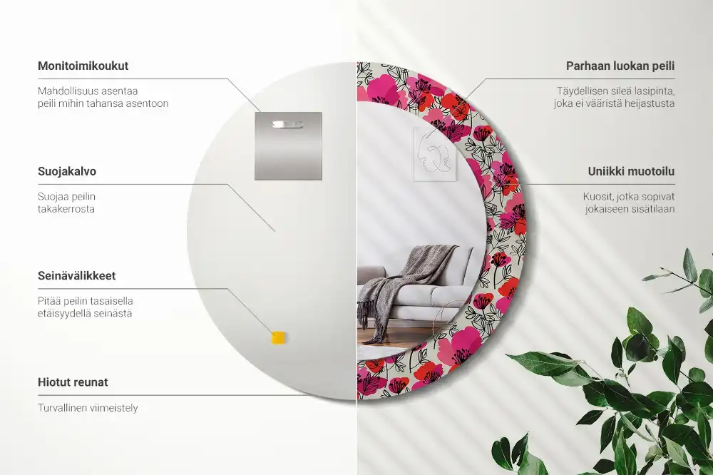 Okrúhle zrkadlo rám s potlačou Ružové vlčie maky