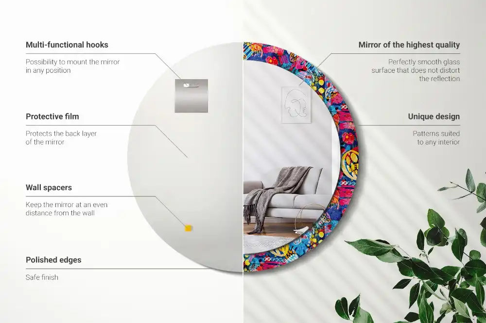 Okrúhle zrkadlo s potlačeným rámom Farebné čmáranice