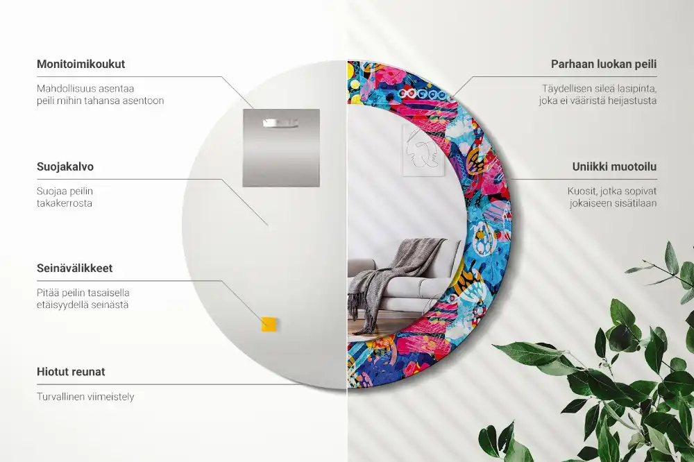 Okrúhle zrkadlo s potlačeným rámom Farebné čmáranice