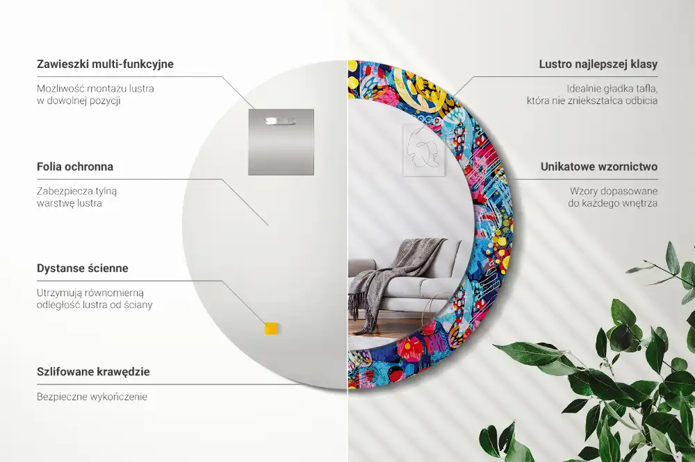 Okrúhle zrkadlo s potlačeným rámom Farebné čmáranice