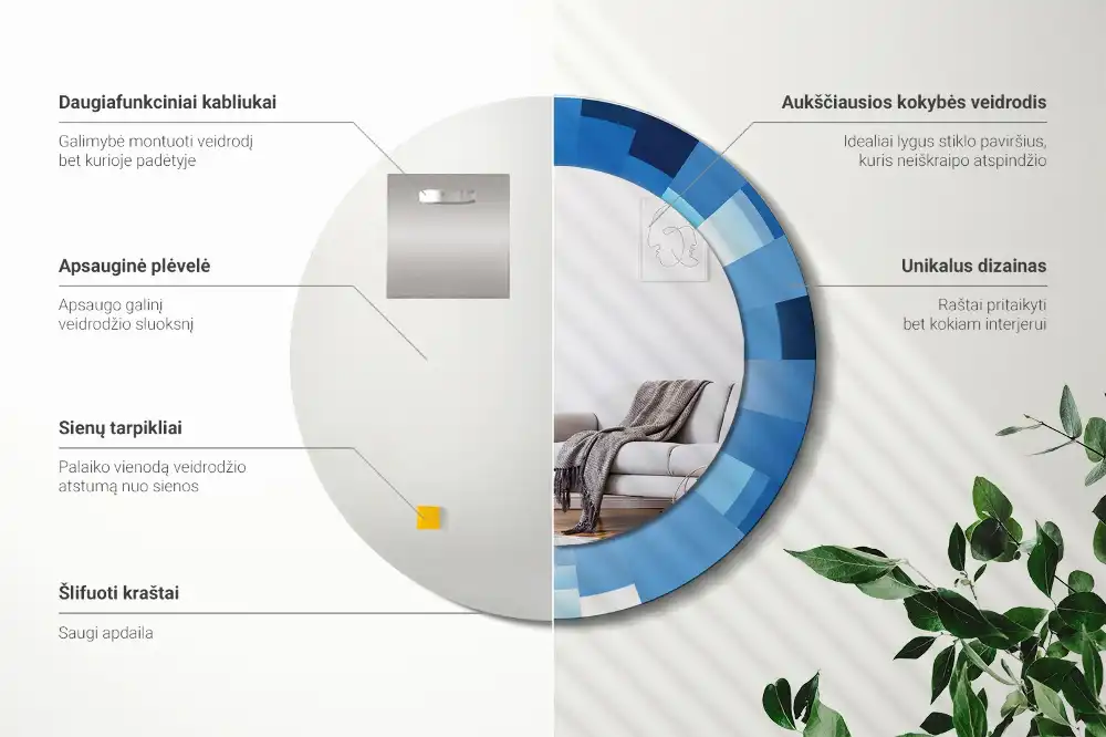 Okrúhle dekoračné zrkadlo na stenu Modrá abstrakt