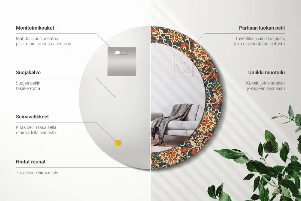 Okrúhle zrkadlo rám s potlačou Retro kvety