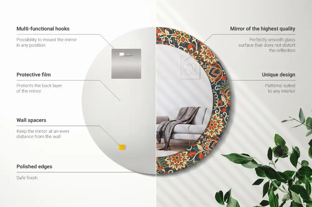 Okrúhle zrkadlo rám s potlačou Retro kvety